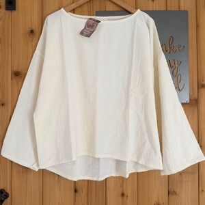 Soft Surroundings Cotton Wide Sleeve Top in Cream Size Large